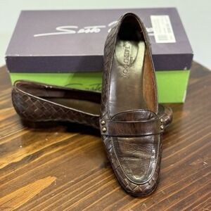 Sesto Meucci Pamir Brown Leather Woven Dress Shoes Classic  Loafers Italy SZ6.5B